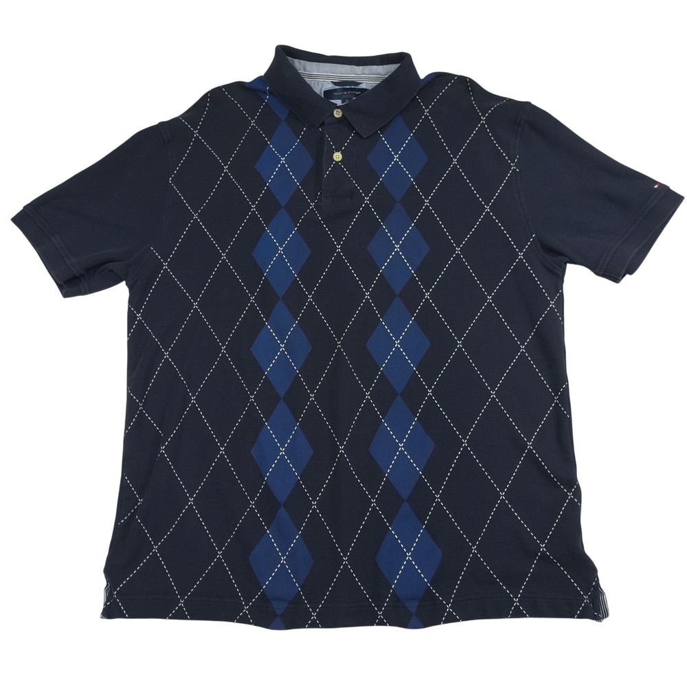 Tommy Hilfiger Mens XL Blue Argyle Short Sleeve Pique Polo Shirt 705